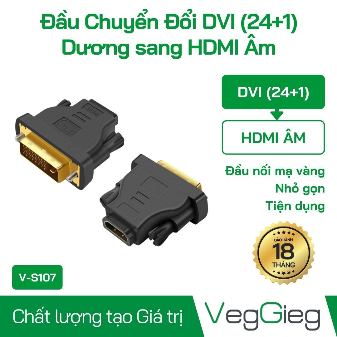 Đầu Chuyển đổi DVI to HDMI (24+1) V-S107 Veggieg